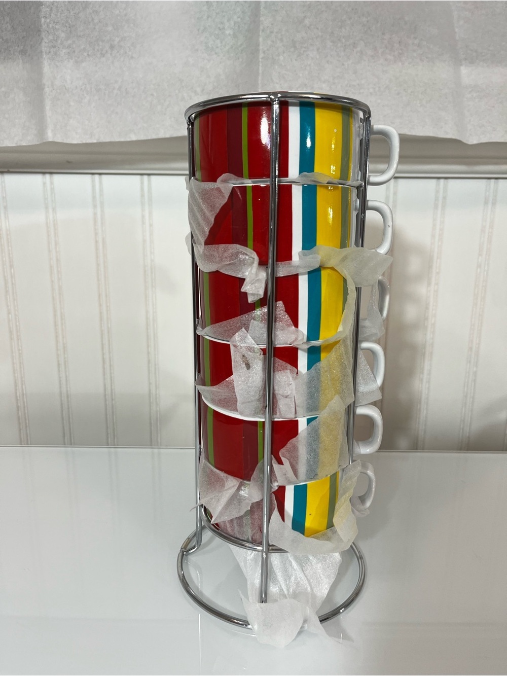 Cost Plus World Market White Ceramic Mug with Colorful Stripe Accents - Picture 7 of 7